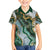 Polynesian Tribal Tattoo Family Matching Off Shoulder Maxi Dress and Hawaiian Shirt Green Marble Pattern