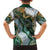 Polynesian Tribal Tattoo Family Matching Short Sleeve Bodycon Dress and Hawaiian Shirt Green Marble Pattern