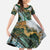 Polynesian Tribal Tattoo Family Matching Short Sleeve Bodycon Dress and Hawaiian Shirt Green Marble Pattern