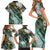 Polynesian Tribal Tattoo Family Matching Short Sleeve Bodycon Dress and Hawaiian Shirt Green Marble Pattern