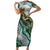 Polynesian Tribal Tattoo Family Matching Short Sleeve Bodycon Dress and Hawaiian Shirt Green Marble Pattern