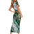 Polynesian Tribal Tattoo Family Matching Short Sleeve Bodycon Dress and Hawaiian Shirt Green Marble Pattern