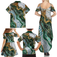 Polynesian Tribal Tattoo Family Matching Summer Maxi Dress and Hawaiian Shirt Green Marble Pattern