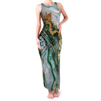 Polynesian Tribal Tattoo Family Matching Tank Maxi Dress and Hawaiian Shirt Green Marble Pattern
