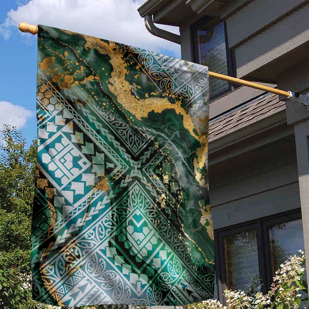 Polynesian Tribal Tattoo Garden Flag Green Marble Pattern LT9 - Polynesian Pride