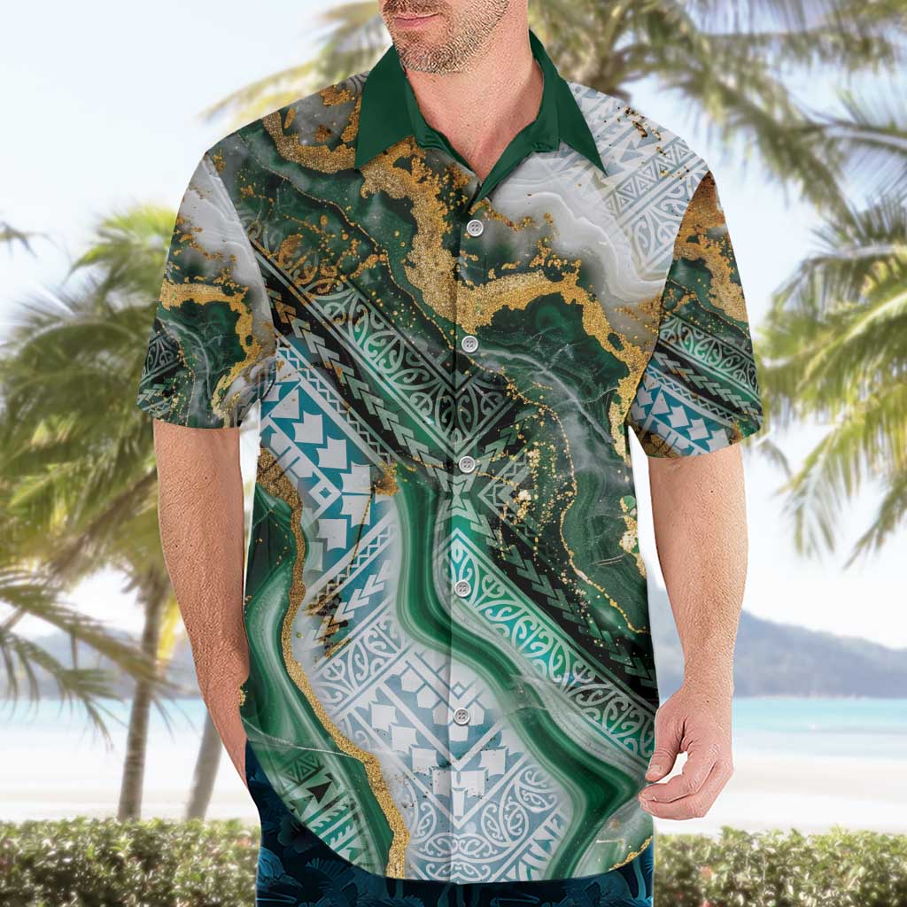 Polynesian Tribal Tattoo Hawaiian Shirt Green Marble Pattern LT9 - Polynesian Pride