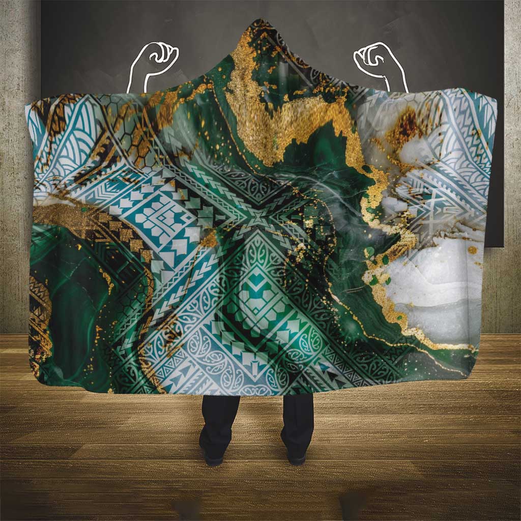 Polynesian Tribal Tattoo Hooded Blanket Green Marble Pattern LT9 - Polynesian Pride
