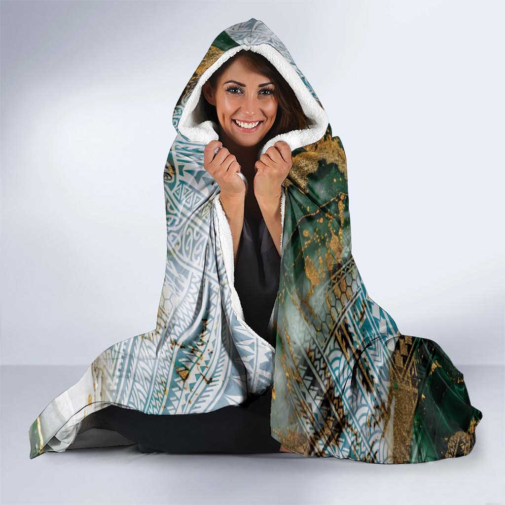 Polynesian Tribal Tattoo Hooded Blanket Green Marble Pattern LT9 - Polynesian Pride