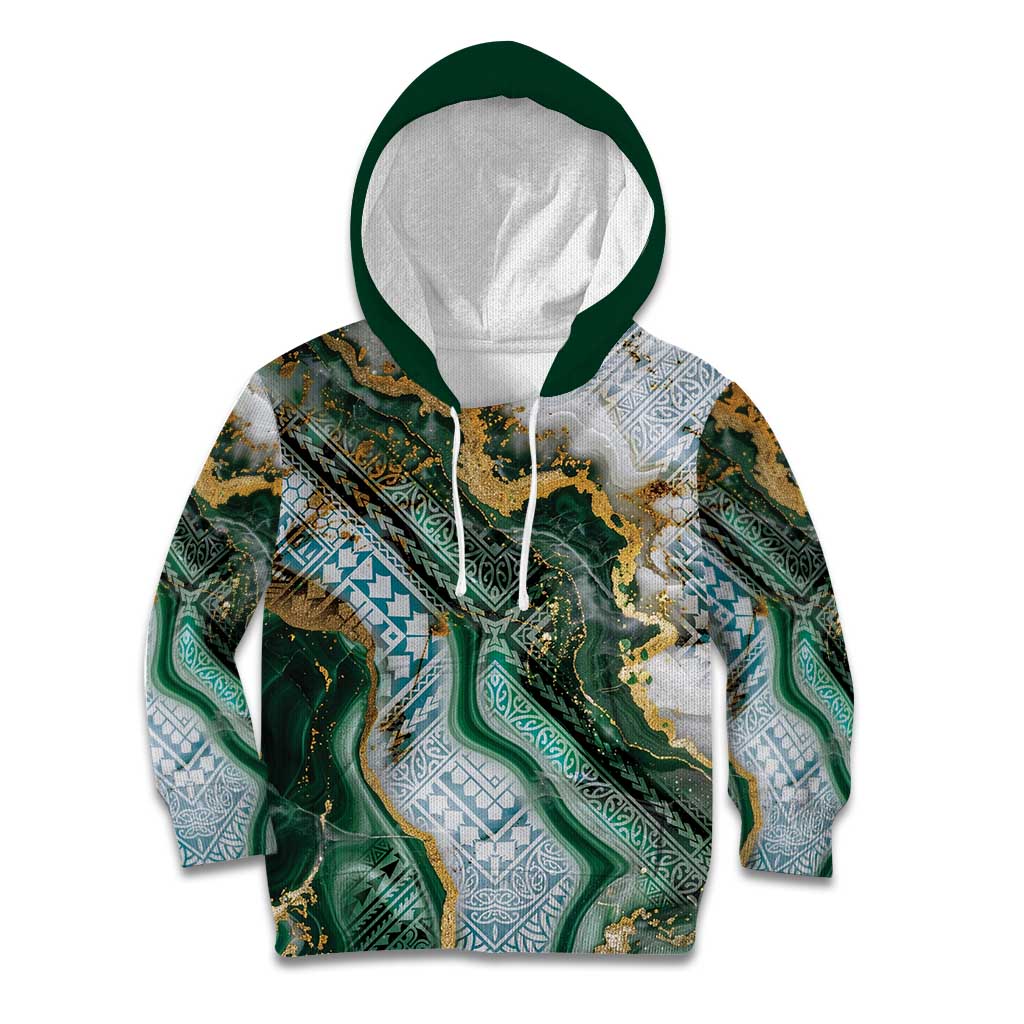 Polynesian Tribal Tattoo Kid Hoodie Green Marble Pattern
