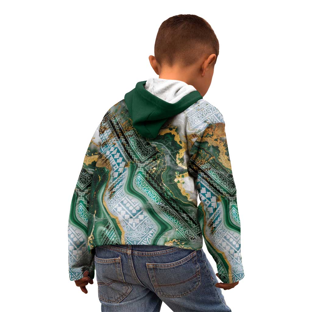 Polynesian Tribal Tattoo Kid Hoodie Green Marble Pattern