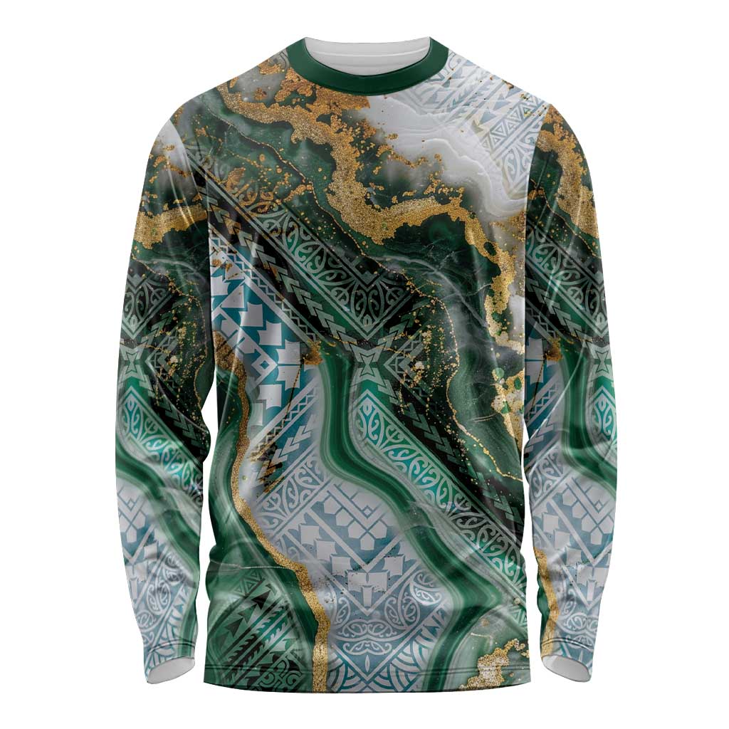 Polynesian Tribal Tattoo Long Sleeve Shirt Green Marble Pattern LT9 Unisex Green - Polynesian Pride