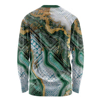 Polynesian Tribal Tattoo Long Sleeve Shirt Green Marble Pattern LT9 - Polynesian Pride