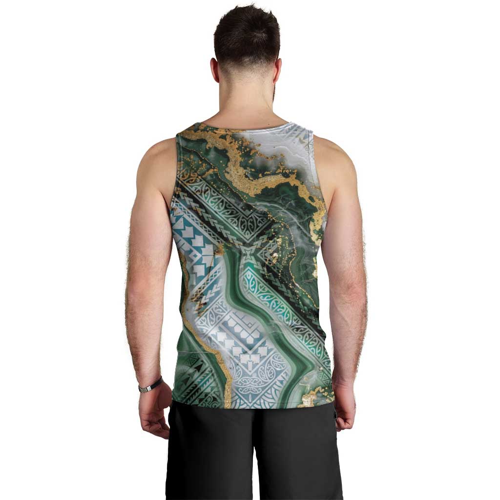 Polynesian Tribal Tattoo Men Tank Top Green Marble Pattern LT9 - Polynesian Pride