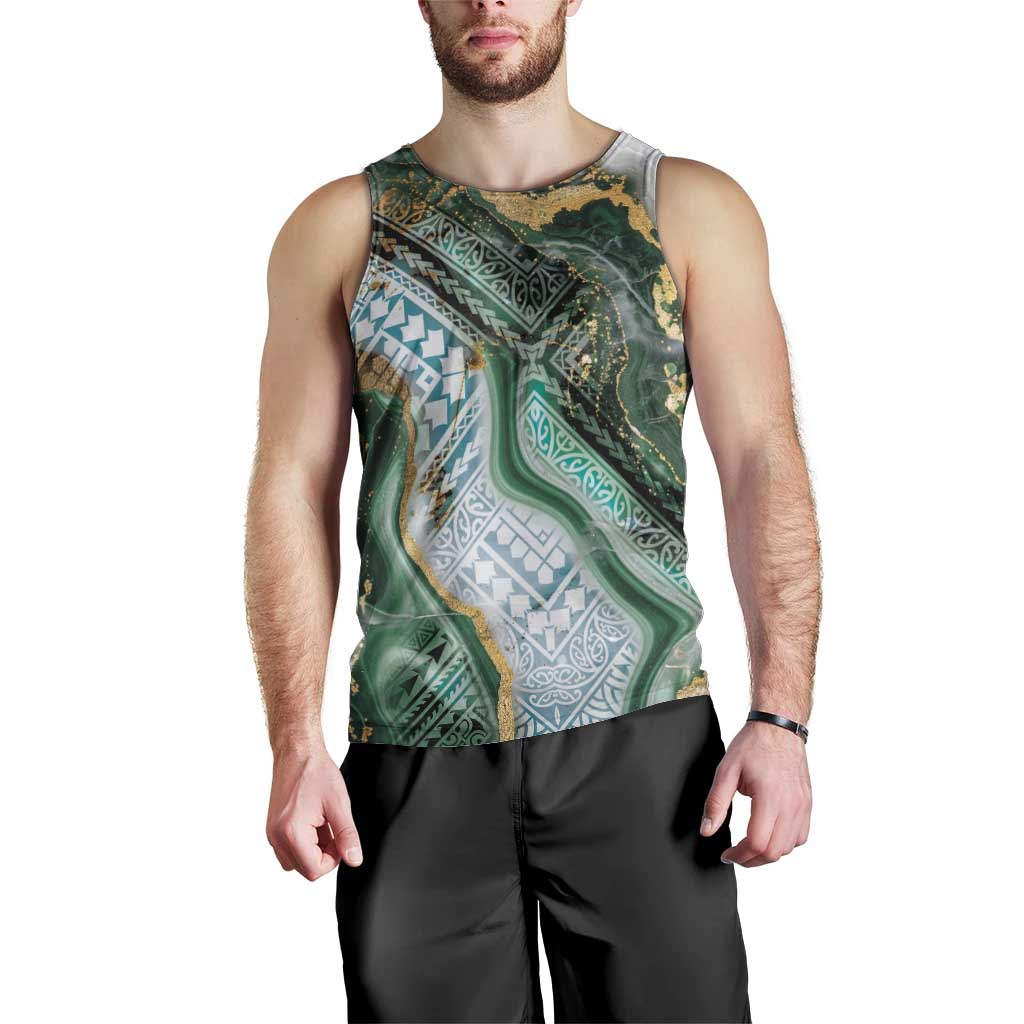 Polynesian Tribal Tattoo Men Tank Top Green Marble Pattern LT9 - Polynesian Pride