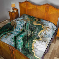 Polynesian Tribal Tattoo Quilt Green Marble Pattern