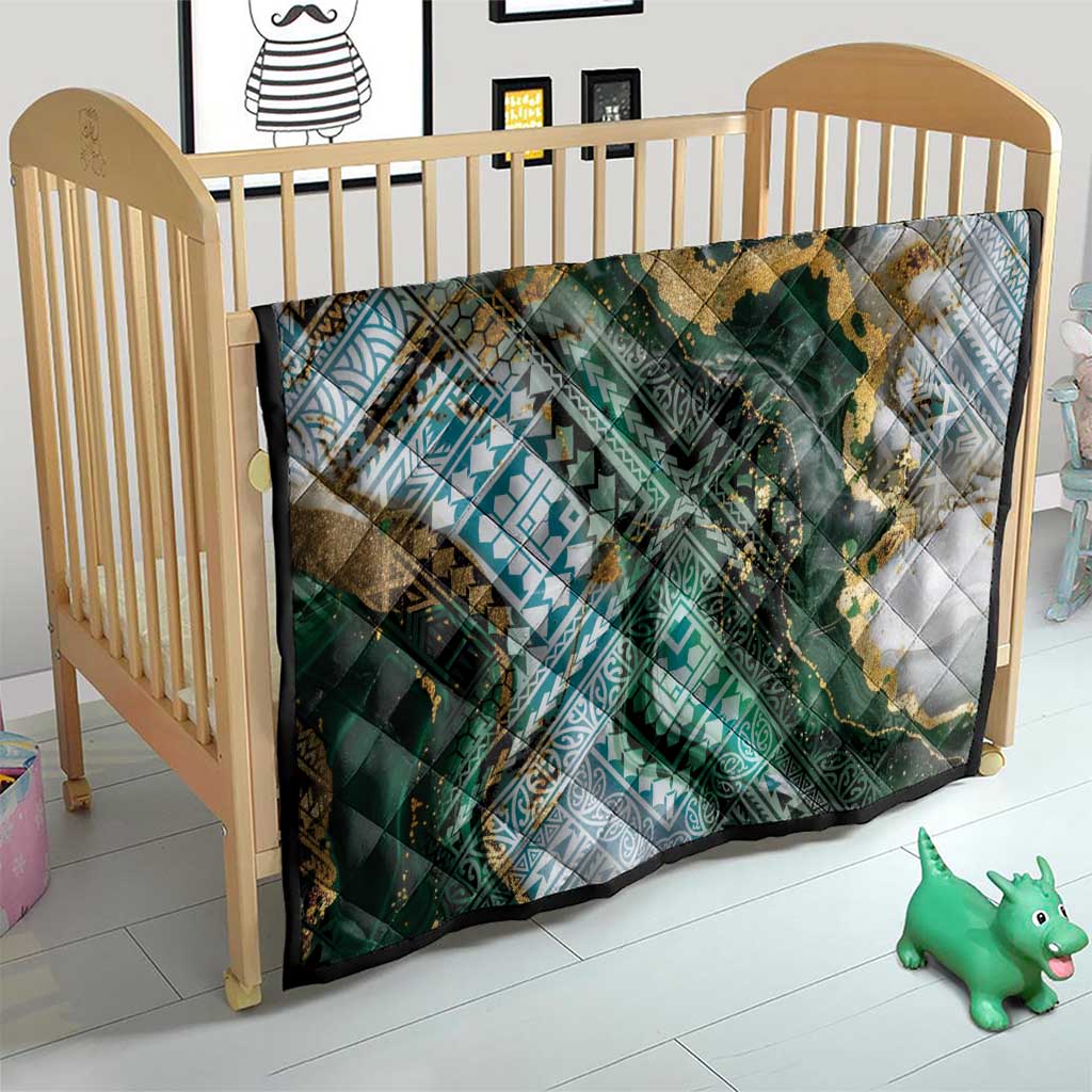 Polynesian Tribal Tattoo Quilt Green Marble Pattern