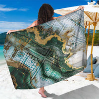 Polynesian Tribal Tattoo Sarong Green Marble Pattern