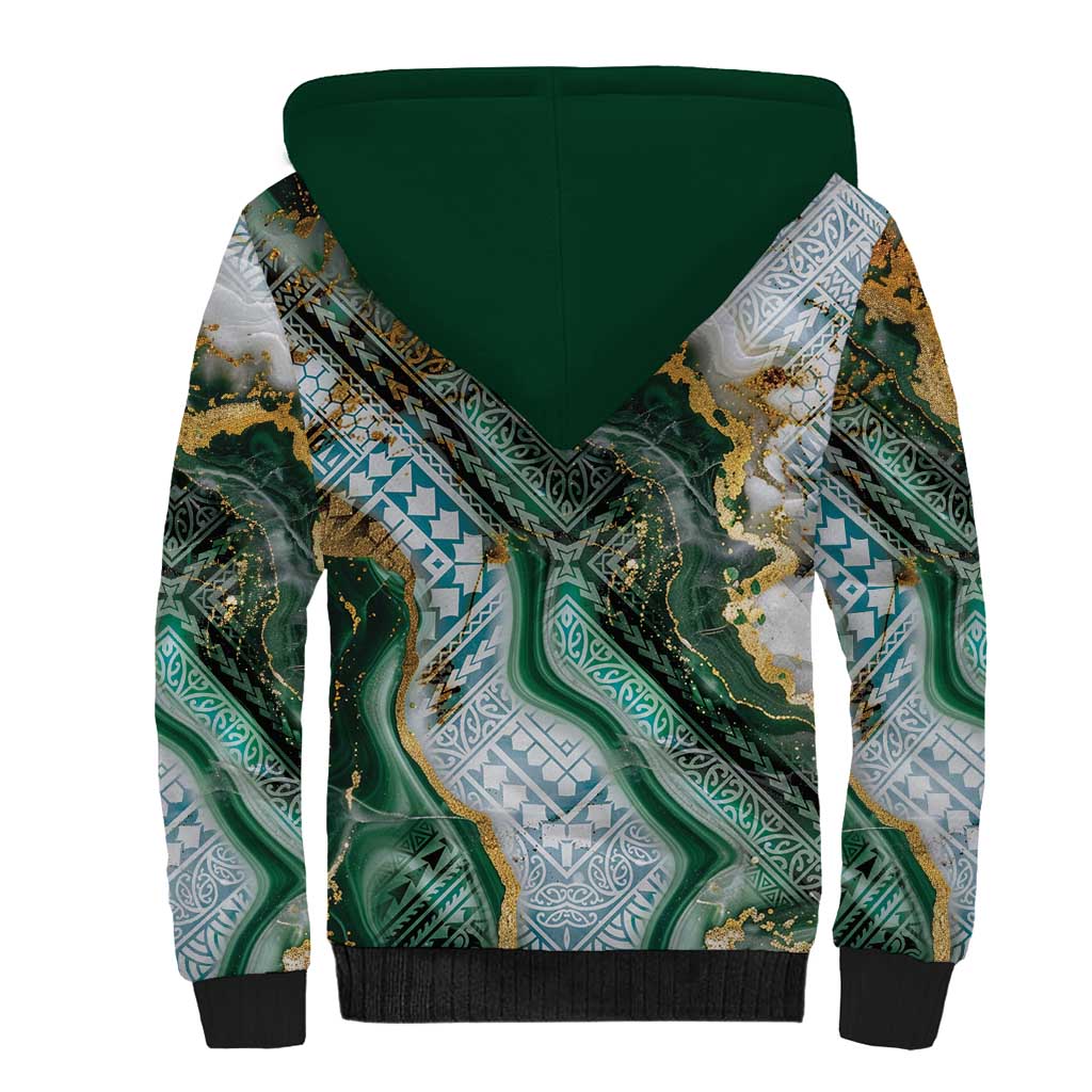 Polynesian Tribal Tattoo Sherpa Hoodie Green Marble Pattern LT9 - Polynesian Pride