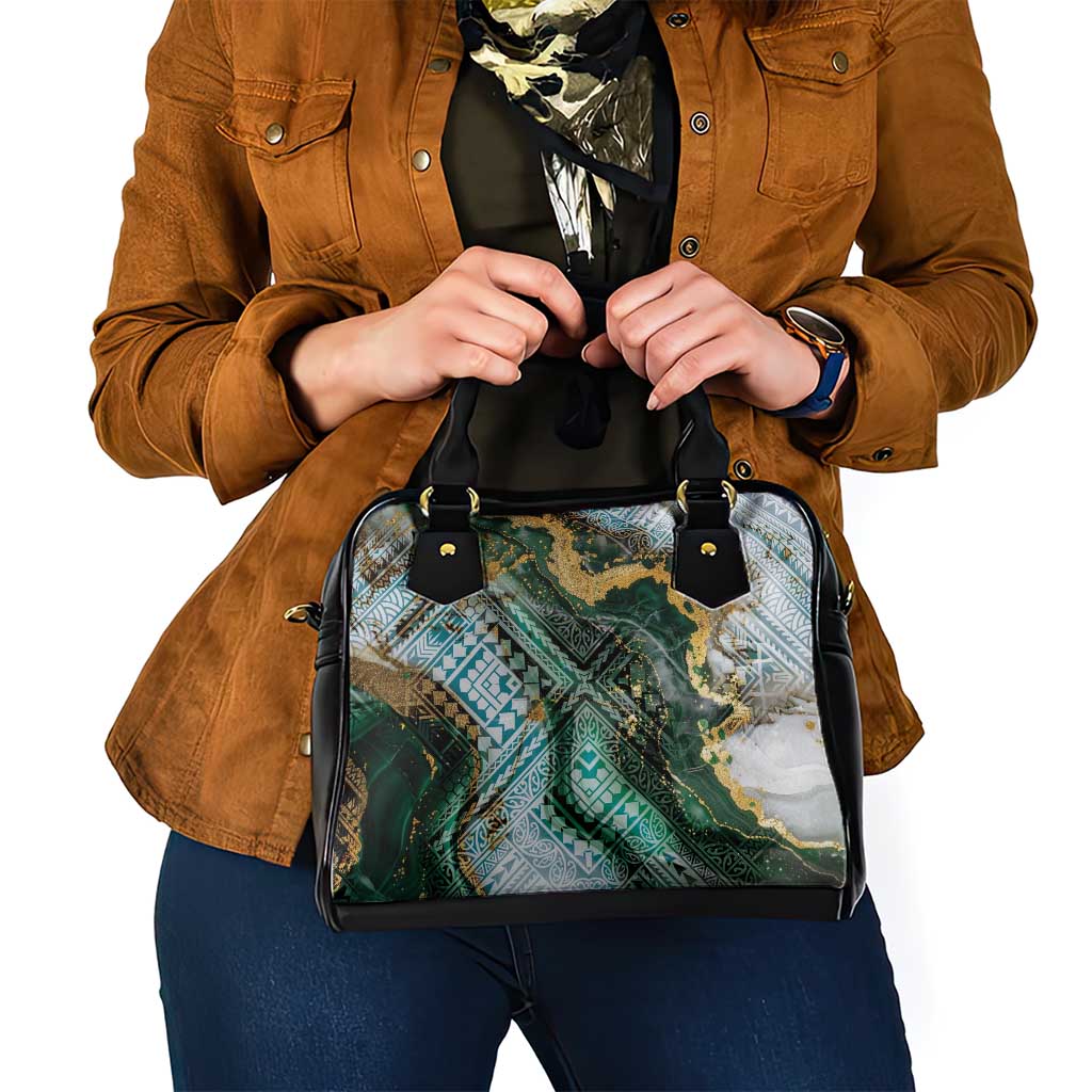 Polynesian Tribal Tattoo Shoulder Handbag Green Marble Pattern