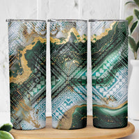 Polynesian Tribal Tattoo Skinny Tumbler Green Marble Pattern