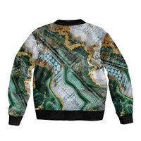 Polynesian Tribal Tattoo Sleeve Zip Bomber Jacket Green Marble Pattern