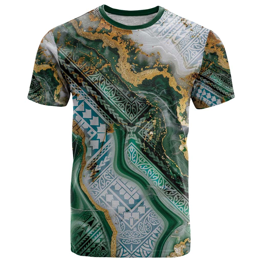 Polynesian Tribal Tattoo T Shirt Green Marble Pattern