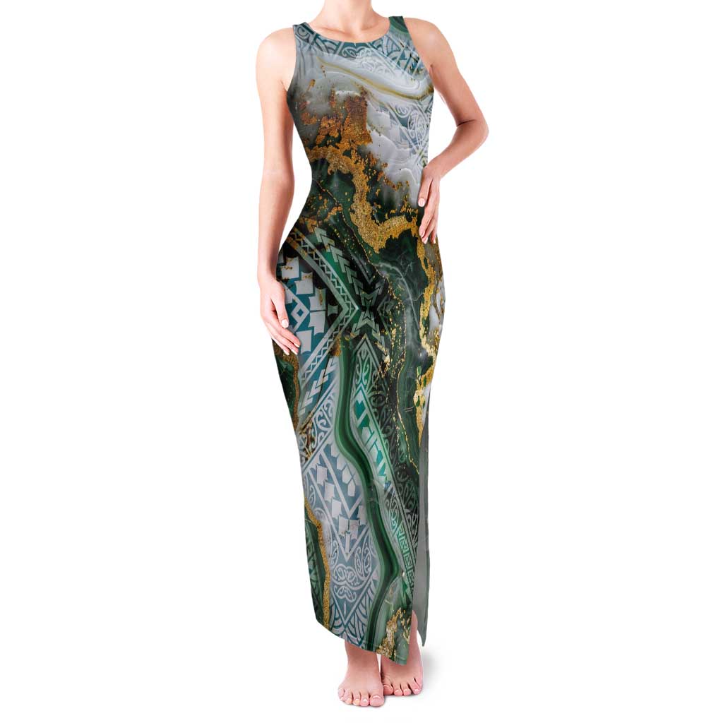 Polynesian Tribal Tattoo Tank Maxi Dress Green Marble Pattern LT9 Women Green - Polynesian Pride