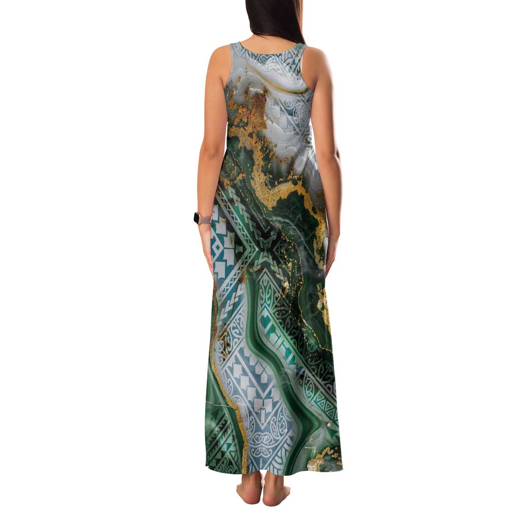 Polynesian Tribal Tattoo Tank Maxi Dress Green Marble Pattern LT9 - Polynesian Pride