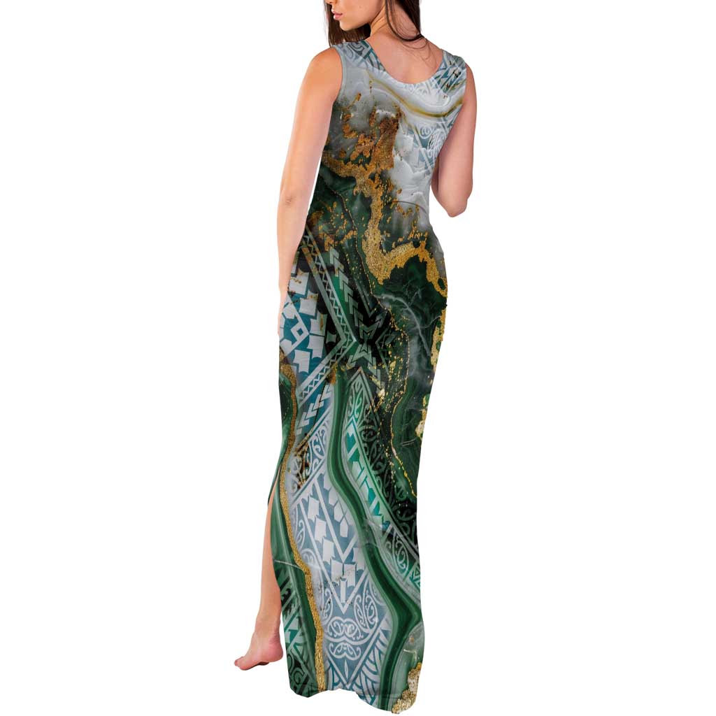 Polynesian Tribal Tattoo Tank Maxi Dress Green Marble Pattern LT9 - Polynesian Pride