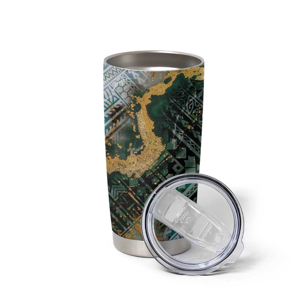 Polynesian Tribal Tattoo Tumbler Cup Green Marble Pattern LT9 - Polynesian Pride