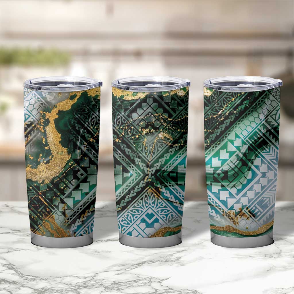 Polynesian Tribal Tattoo Tumbler Cup Green Marble Pattern LT9 - Polynesian Pride