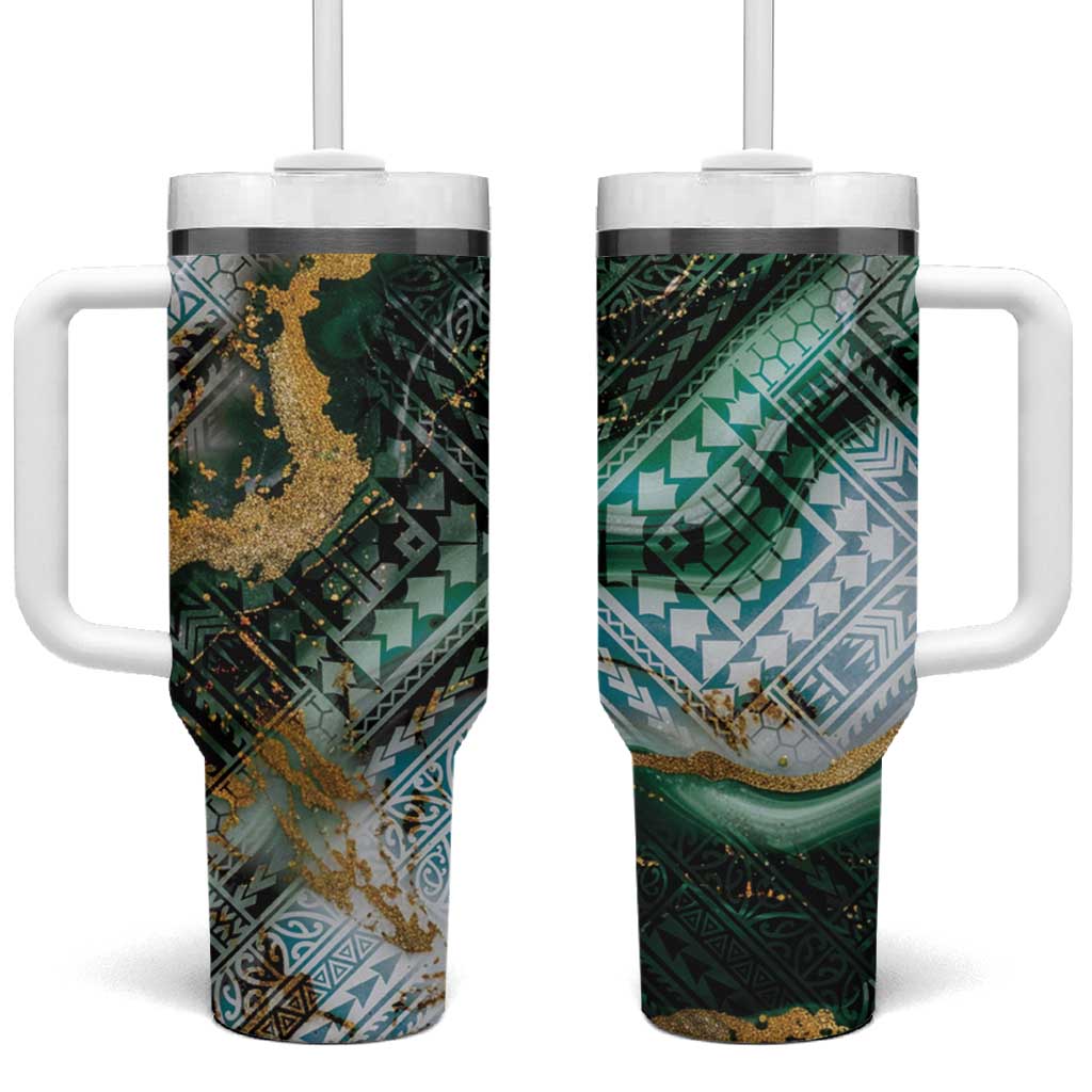Polynesian Tribal Tattoo Tumbler With Handle Green Marble Pattern LT9 One Size: 40 oz Green - Polynesian Pride