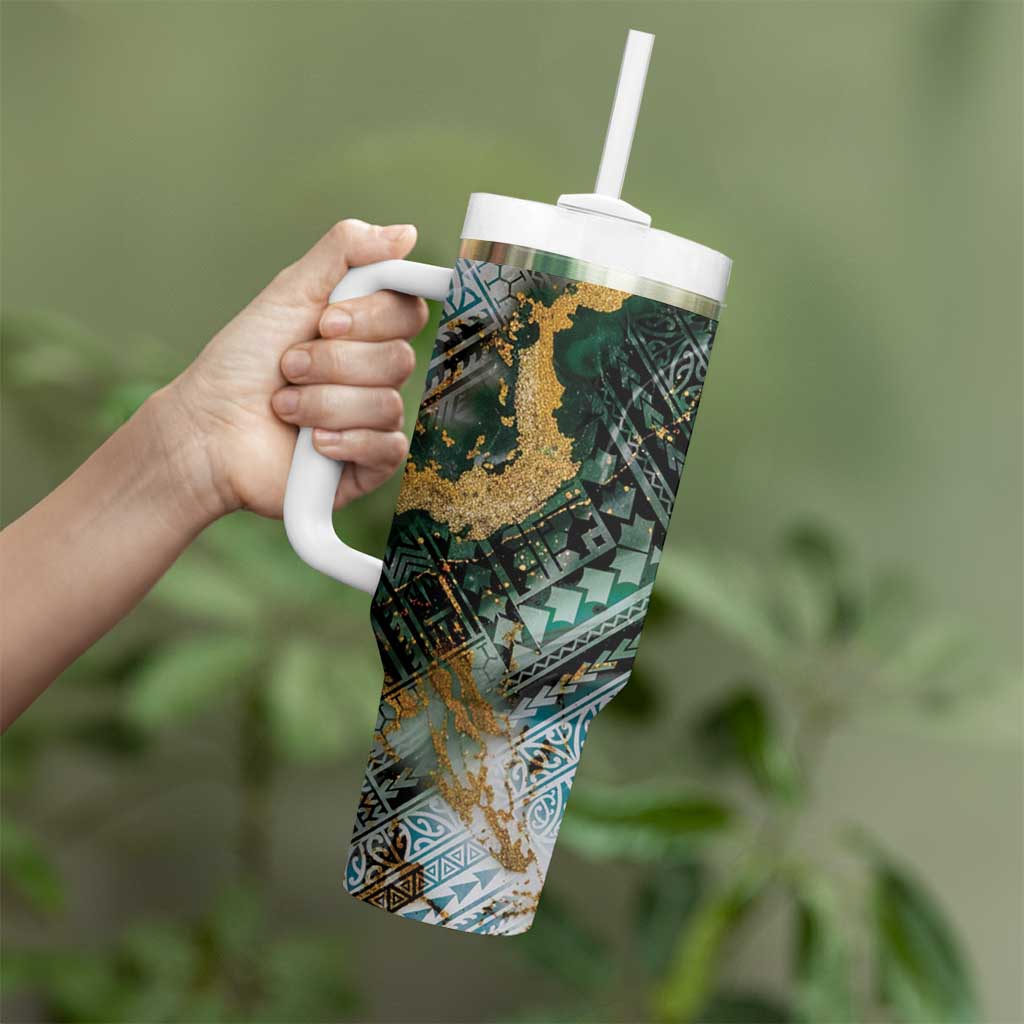 Polynesian Tribal Tattoo Tumbler With Handle Green Marble Pattern LT9 - Polynesian Pride