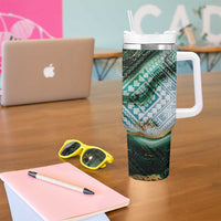 Polynesian Tribal Tattoo Tumbler With Handle Green Marble Pattern LT9 - Polynesian Pride