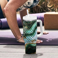 Polynesian Tribal Tattoo Tumbler With Handle Green Marble Pattern LT9 - Polynesian Pride