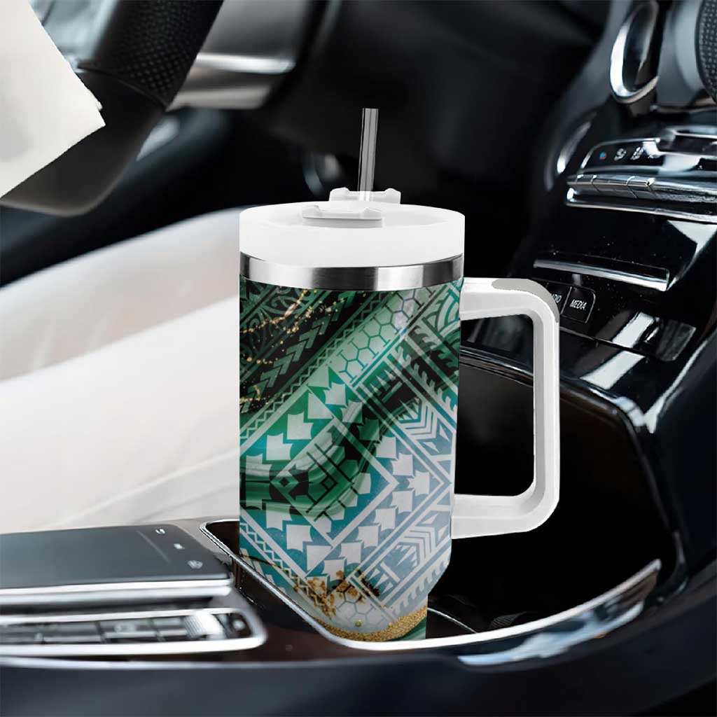 Polynesian Tribal Tattoo Tumbler With Handle Green Marble Pattern LT9 - Polynesian Pride