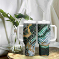 Polynesian Tribal Tattoo Tumbler With Handle Green Marble Pattern LT9 - Polynesian Pride