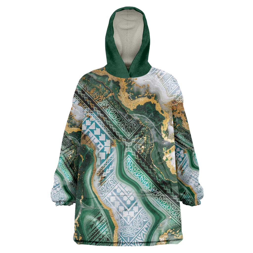 Polynesian Tribal Tattoo Wearable Blanket Hoodie Green Marble Pattern LT9 One Size Green - Polynesian Pride