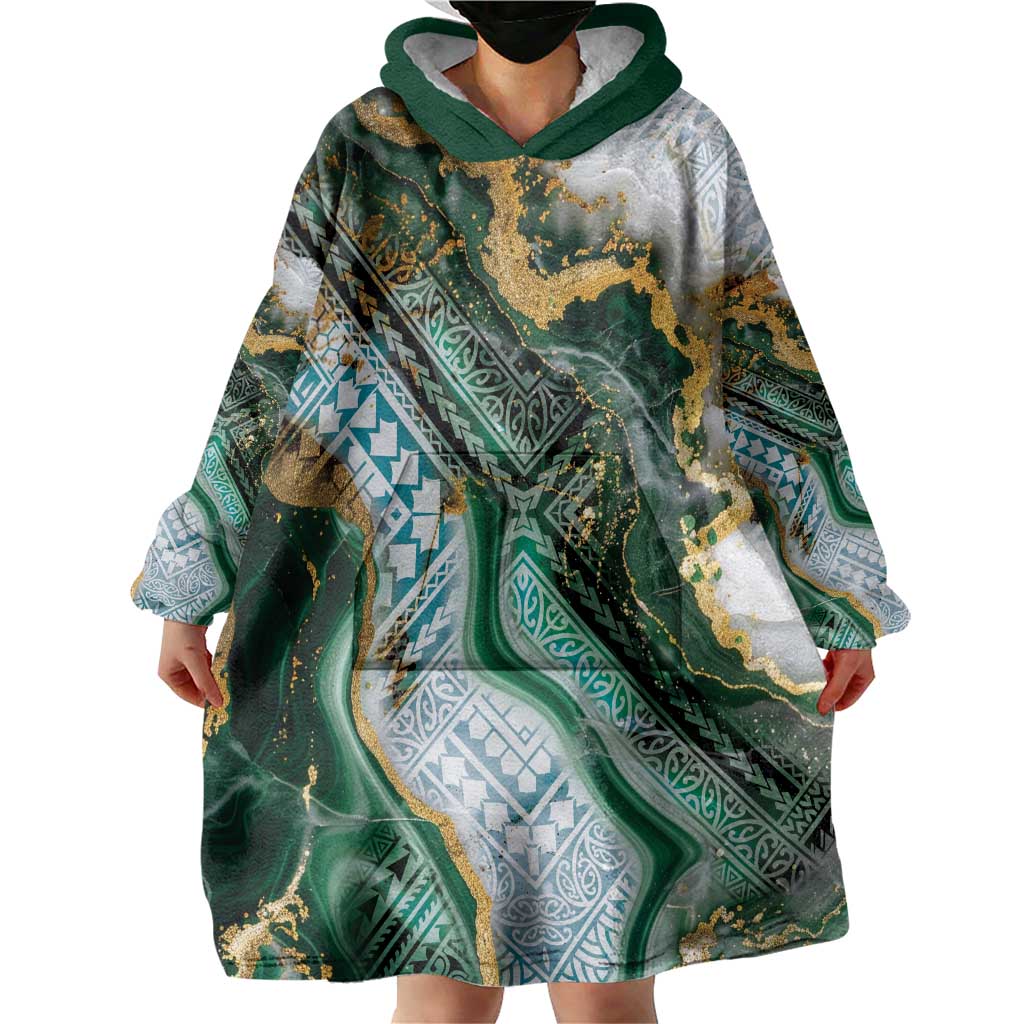 Polynesian Tribal Tattoo Wearable Blanket Hoodie Green Marble Pattern LT9 - Polynesian Pride