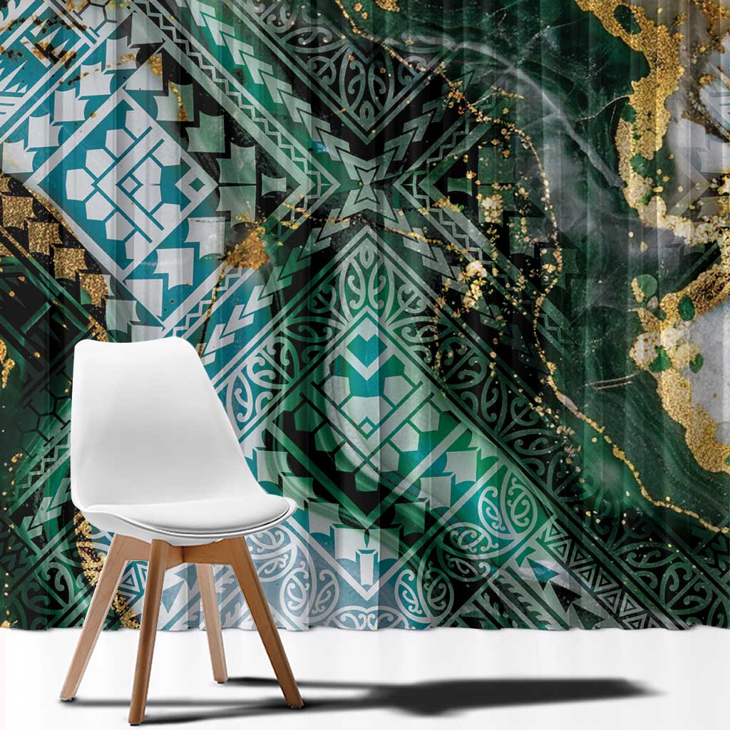 Polynesian Tribal Tattoo Window Curtain Green Marble Pattern LT9 - Polynesian Pride