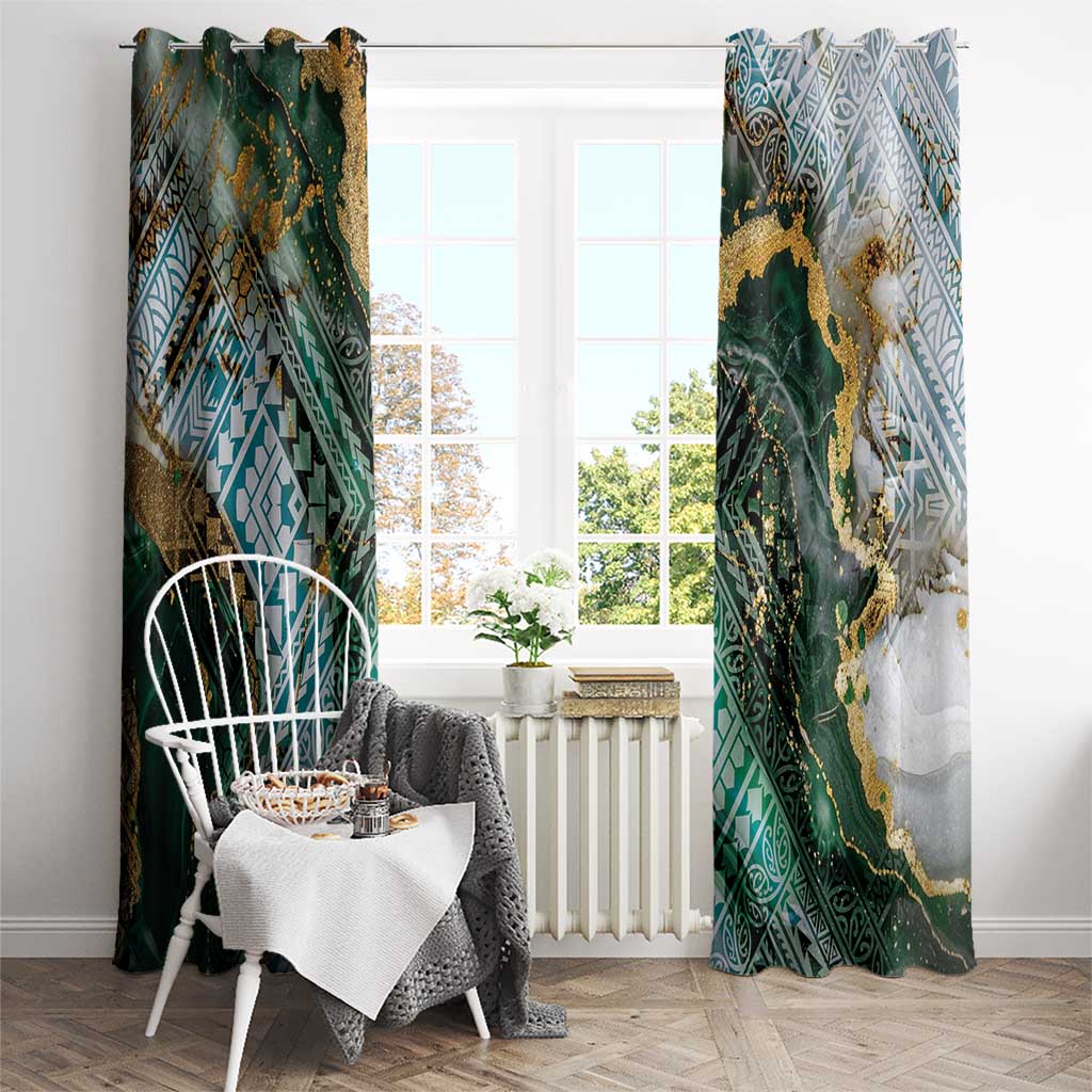 Polynesian Tribal Tattoo Window Curtain Green Marble Pattern LT9 - Polynesian Pride