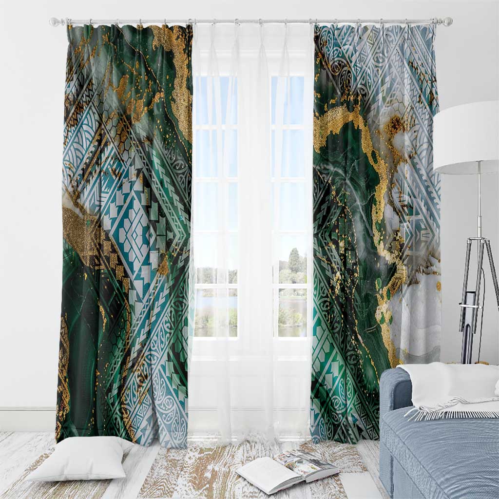 Polynesian Tribal Tattoo Window Curtain Green Marble Pattern LT9 - Polynesian Pride