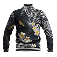 Polynesian Tribal Tattoo Baseball Jacket Plumeria Black Gold Marble Pattern LT9 - Polynesian Pride
