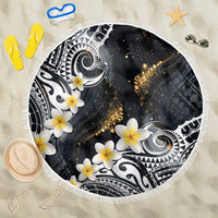 Polynesian Tribal Tattoo Beach Blanket Plumeria Black Gold Marble Pattern LT9 One Size 150cm Black - Polynesian Pride