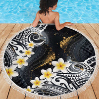 Polynesian Tribal Tattoo Beach Blanket Plumeria Black Gold Marble Pattern LT9 - Polynesian Pride