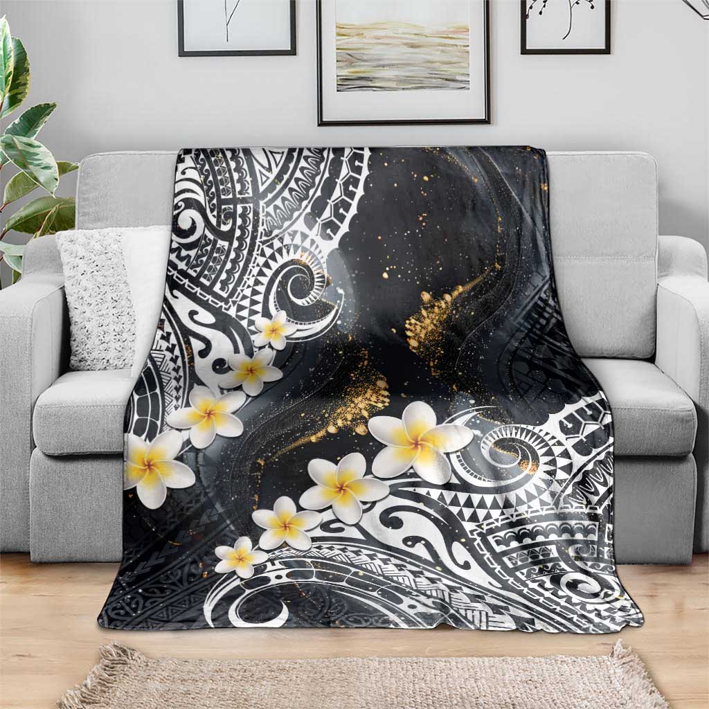 Polynesian Tribal Tattoo Blanket Plumeria Black Gold Marble Pattern LT9 - Polynesian Pride