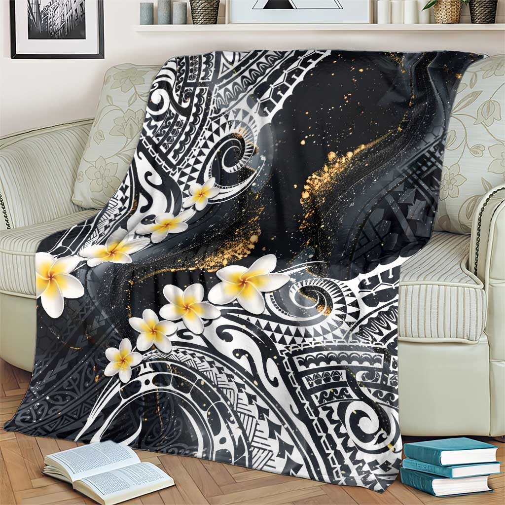 Polynesian Tribal Tattoo Blanket Plumeria Black Gold Marble Pattern LT9 - Polynesian Pride