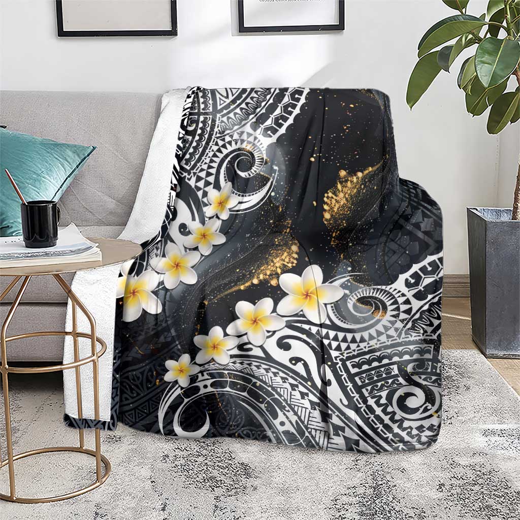 Polynesian Tribal Tattoo Blanket Plumeria Black Gold Marble Pattern LT9 - Polynesian Pride