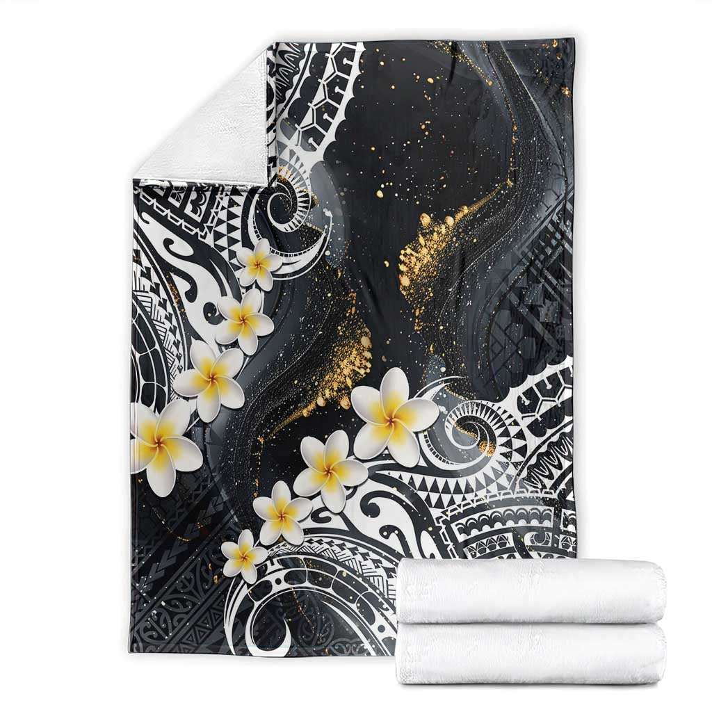 Polynesian Tribal Tattoo Blanket Plumeria Black Gold Marble Pattern LT9 - Polynesian Pride