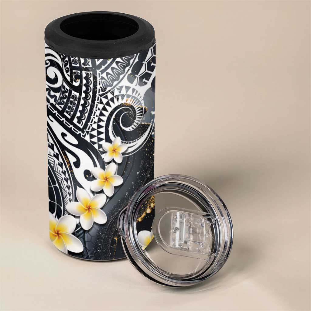 Polynesian Tribal Tattoo 4 in 1 Can Cooler Tumbler Plumeria Black Gold Marble Pattern LT9 - Polynesian Pride